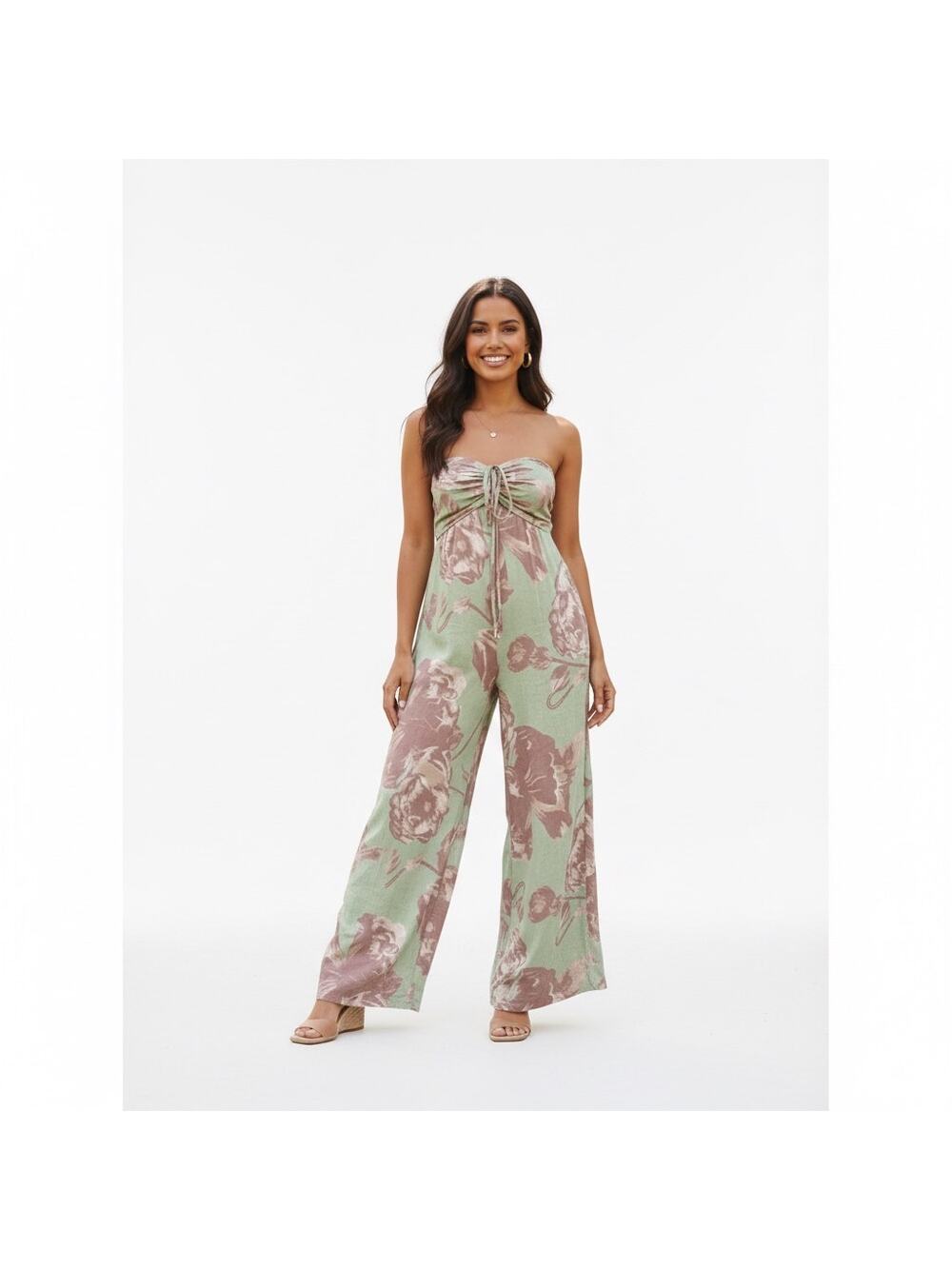 Miss Avenue NWT Strapless Floral Wide Leg‎ Jumpsuit Vacation Resort Beach S